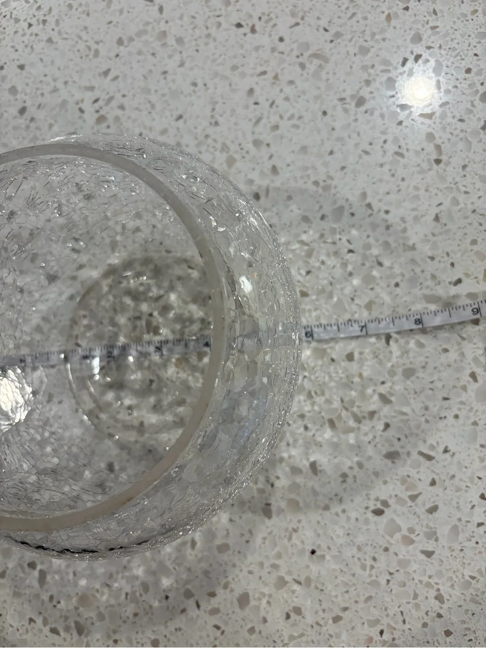Clear Crackle Glass Vase - Small Rounded Bowl 6”